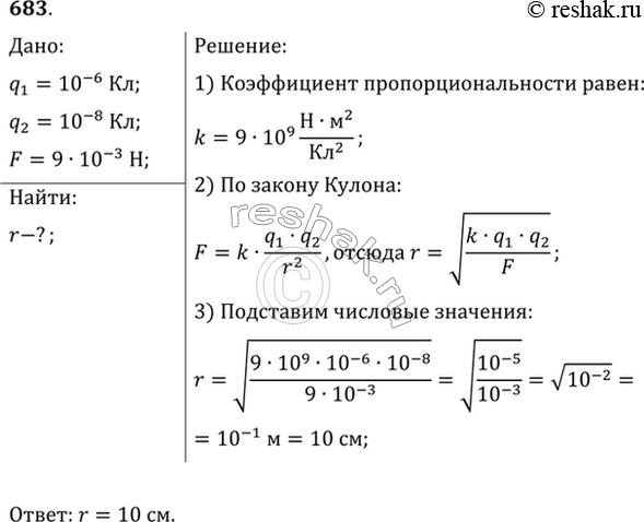 Изображение На каком расстоянии друг от друга заряды 1 мкКл и 10 нКл взаимодействуют с силой 9...